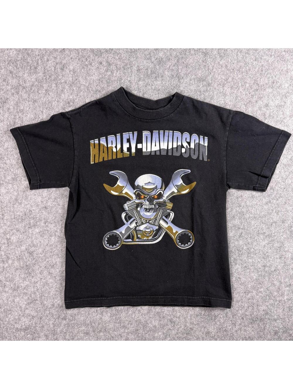 Harley-Davidson T-Shirt Black Skull Wrenches Engine Graphic M